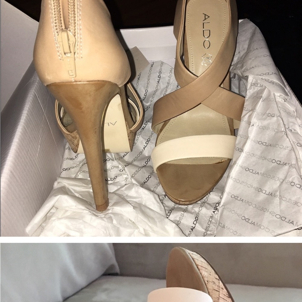 Aldo Tan and Cream Heels with Transparent Strap